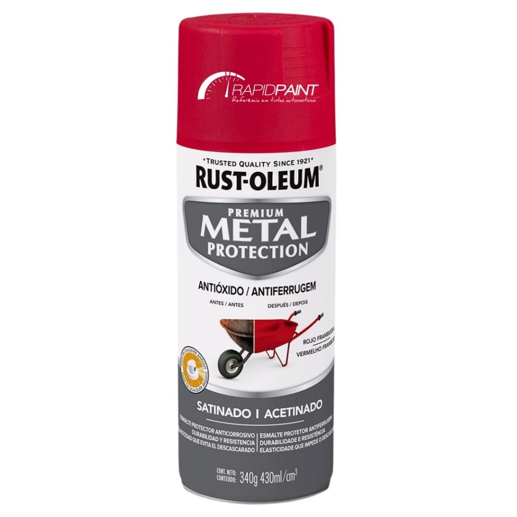 SPRAY VERMELHO FRAMBOESA ACETINADO METAL PROTECTION 430ML RUST OLEUM - TUBO